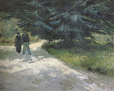 Public Garden with Couple and Blue Fir Tree :The Poet